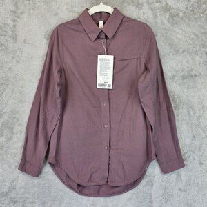 Lululemon Full Day Ahead Shirt Flannel Womens 2 Purple Button Front Cotton